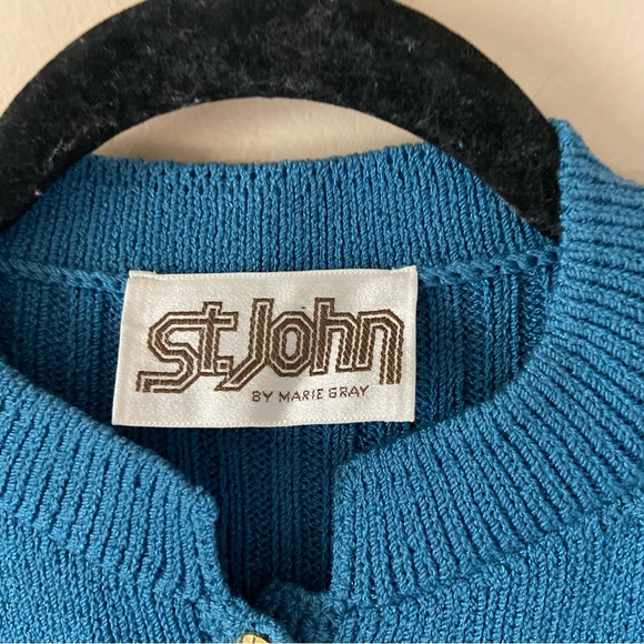St John•DAMAGED blue knit button up cardigan blouse - Picture 10 of 12